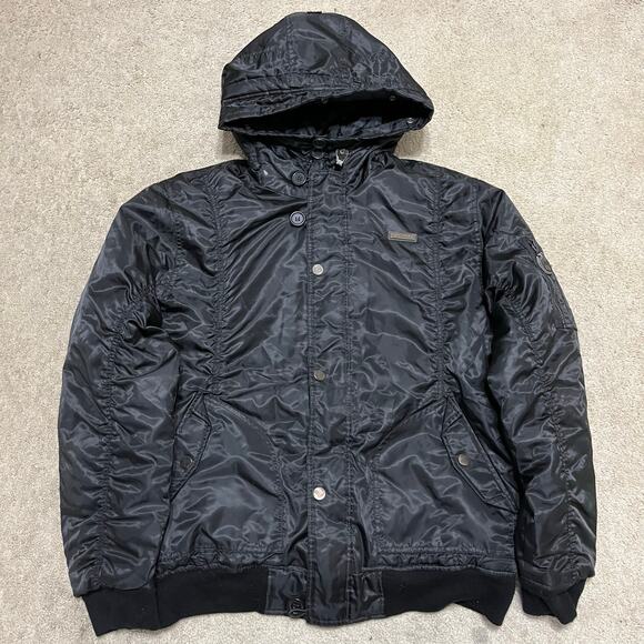 Southpole Y2K All Black Shiny Hooded Puffer Jacket Large - Picture 1 of 8